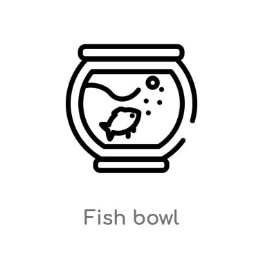 Anahat balık kase vektör simgesi. Mobilya ve ev kavramı izole siyah basit hat eleman illüstrasyon. Beyaz arka planda düzenlenebilir vektör kontur balık kase simgesi