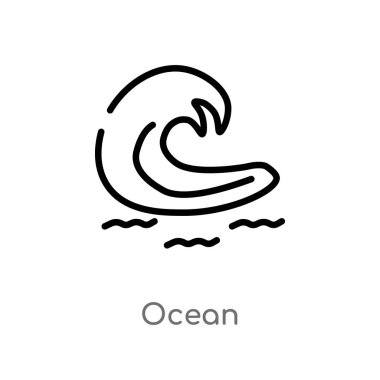 Anahat okyanus vektör simgesi. basit eleman illüstrasyon izole çizgi siyah kavramı yaz. Beyaz arka planda düzenlenebilir vektör kontur okyanus simgesi