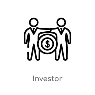 yatırımcı vektör simgesini anahat. crowdfunding kavramından izole siyah basit çizgi elemanı illüstrasyon. beyaz arka plan üzerinde değiştirilebilir vektör vuruşu yatırımcı simgesi