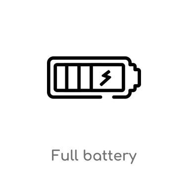 tam pil vektör simgesini anahat. elektronik malzeme dolgu kavramından izole siyah basit çizgi elemanı illüstrasyon. beyaz arka planda değiştirilebilir vektör kontur tam pil simgesi