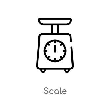 anahat ölçek vektör simgesi. teslim ve lojistik kavramından izole siyah basit çizgi elemanı illüstrasyon. beyaz arka planda değiştirilebilir vektör kontur ölçeği simgesi