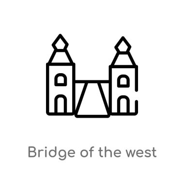 Batı vektör simgesinin anahat Köprüsü. basit çizgi eleman illüstrasyon izole sanat kavramı. Beyaz arka planda Batı simgesinin düzenlenebilir vektör kontur Köprüsü