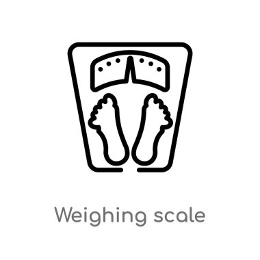 Anahat tartım ölçek vektör simgesi. sade illüstrasyon izole spor salonu ve fitness kavramı siyah. Beyaz arka planda düzenlenebilir vektör kontur tartım ölçeği simgesi