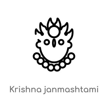 Anahat Krishna Janmashtami vektör simgesi. Hindistan basit çizgi eleman illüstrasyon izole kavramı siyah. Beyaz arka planda düzenlenebilir vektör kontur Krishna Janmashtami simgesi