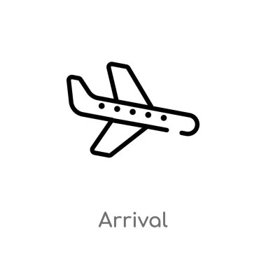 anahat varış vektör simgesi. teslimat ve lojistik kavramından izole siyah basit çizgi elemanı illüstrasyon. beyaz arka planda değiştirilebilir vektör vuruşu varış simgesi