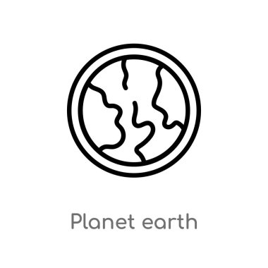 anahat gezegen dünya vektör simgesi. teslim ve lojistik kavramından izole siyah basit çizgi elemanı illüstrasyon. beyaz arka plan üzerinde değiştirilebilir vektör kontur gezegen dünya simgesi