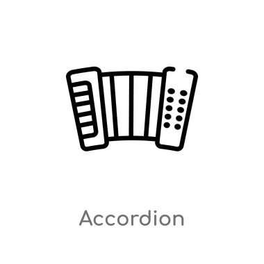Anahat akordeon vektör simgesi. basit çizgi eleman illüstrasyon izole müzik kavramı siyah. Beyaz arka planda düzenlenebilir vektör kontur akordeon simgesi