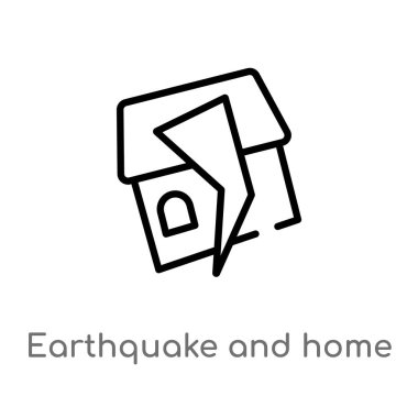 Anahat deprem ve ev vektör simgesi. Basit hat eleman illüstrasyon izole Meteoroloji kavramı siyah. Beyaz arka planda düzenlenebilir vektör kontur deprem ve ev simgesi