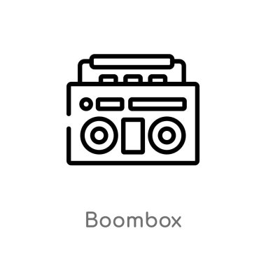boombox vektör simgesini anahat. yaratıcı pocess kavramından izole siyah basit çizgi elemanı illüstrasyon. beyaz arka planda değiştirilebilir vektör konçeksi boombox simgesi