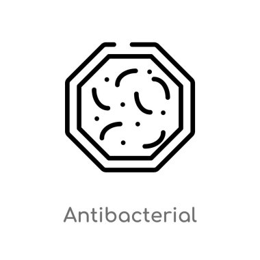 Anahat antibakteriyel vektör simgesi. basit temizlik eleman illüstrasyon izole kavramı siyah. Beyaz arka planda düzenlenebilir vektör kontur antibakteriyel simge