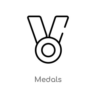 Anahat madalya vektör simgesi. basit çizgi eleman illüstrasyon izole kavramı siyah. Beyaz arka planda düzenlenebilir vektör kontur madalya simgesi