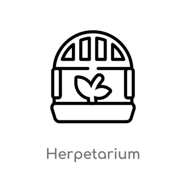 herpetarium vektör simgesini ana hatlar. hayvanlar kavramından izole siyah basit çizgi elemanı illüstrasyon. beyaz arka plan üzerinde editable vektör kontur herpetarium simgesi