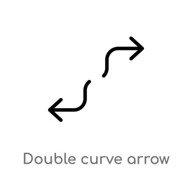anahat çift eğri ok vektör simgesi. oklar kavramından izole siyah basit çizgi elemanı illüstrasyon. beyaz arka planda değiştirilebilir vektör vuruşu çift eğri ok simgesi