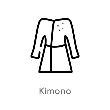 anahat kimono vektör simgesi. moda kavramından izole siyah basit çizgi elemanı illüstrasyon. beyaz arka planda editable vektör kontur kimono simgesi