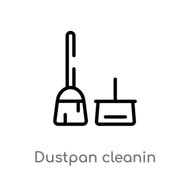 vektör simgesinde dustpan cleanin anahat dustpan cleanin. temizlik kavramından izole siyah basit çizgi elemanı illüstrasyon. beyaz arka plan üzerinde değiştirilebilir vektör kontur toz pan temizleme simgesi