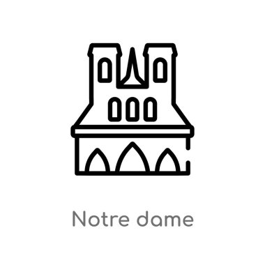 anahat notre dame vektör simgesi. binalar kavramından izole siyah basit çizgi elemanı illüstrasyon. beyaz arka plan üzerinde editable vektör kontur notre dame simgesi