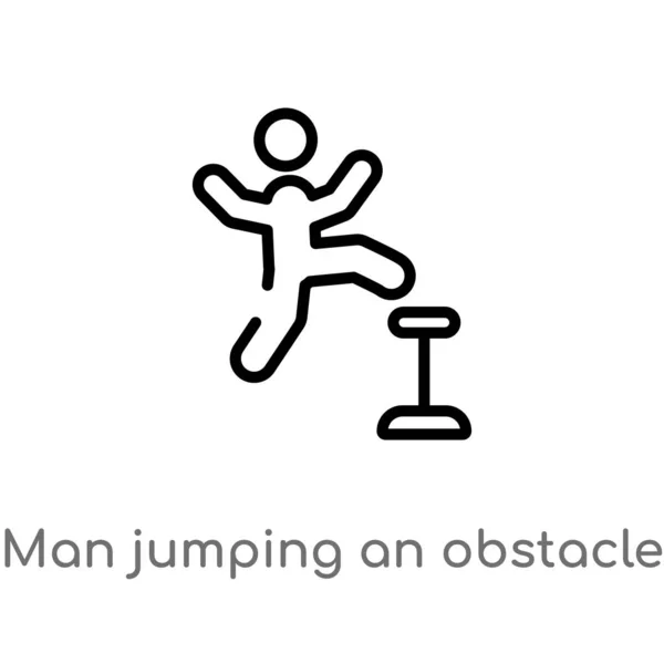 Outline Man Jumping Obstacle Vector Icon Isolated Black Simple Line — Stock Vector