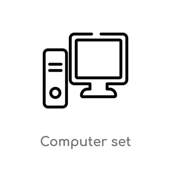 Umreißen Computer Setzen Vektor Symbol Vereinzelte Darstellung Schwarzer Einfacher Linien — Stockvektor