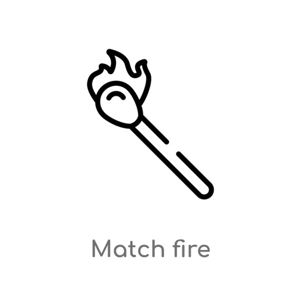 Overzicht Match Fire Vector Icon Geïsoleerde Zwarte Eenvoudige Lijn Element — Stockvector