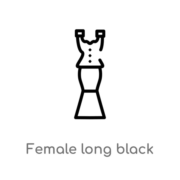 Contorno Femenino Vestido Negro Largo Icono Del Vector Aislado Negro — Vector de stock