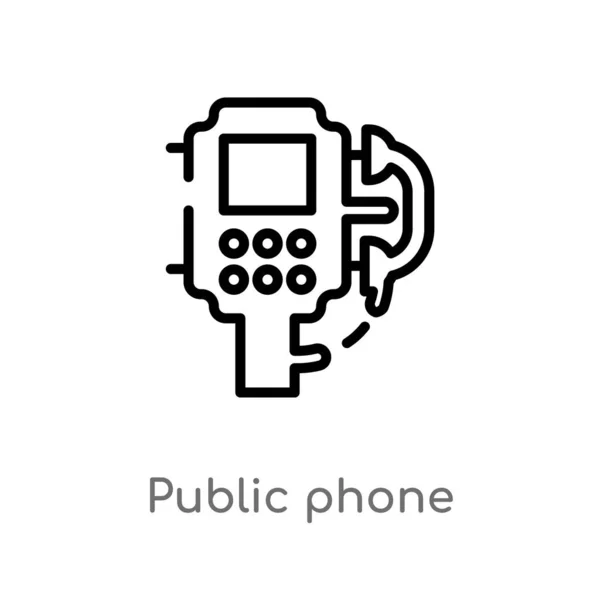 Obrysový Symbol Veřejného Telefonu Samostatná Černá Jednoduchá Čára Ilustrace Konceptu — Stockový vektor