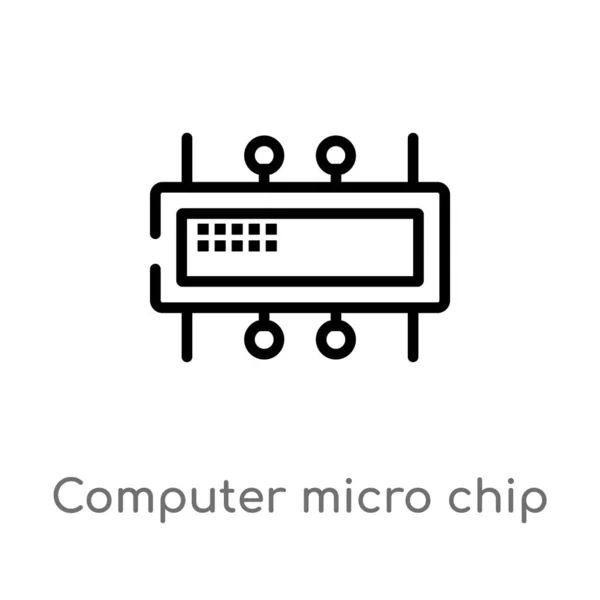 Zarys Komputera Mikro Chip Wektor Ikona Białym Tle Prosty Element — Wektor stockowy