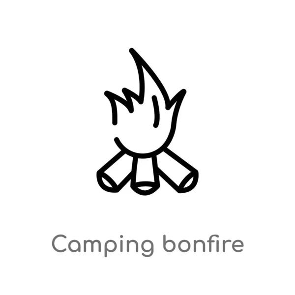 Outline Camping Bonfire Vector Icon Isolated Black Simple Line Element — Stock Vector