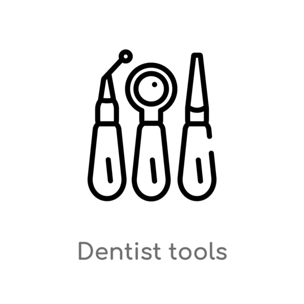 Outline Dentist Tools Vector Icon Isolated Black Simple Line Element — Stock Vector
