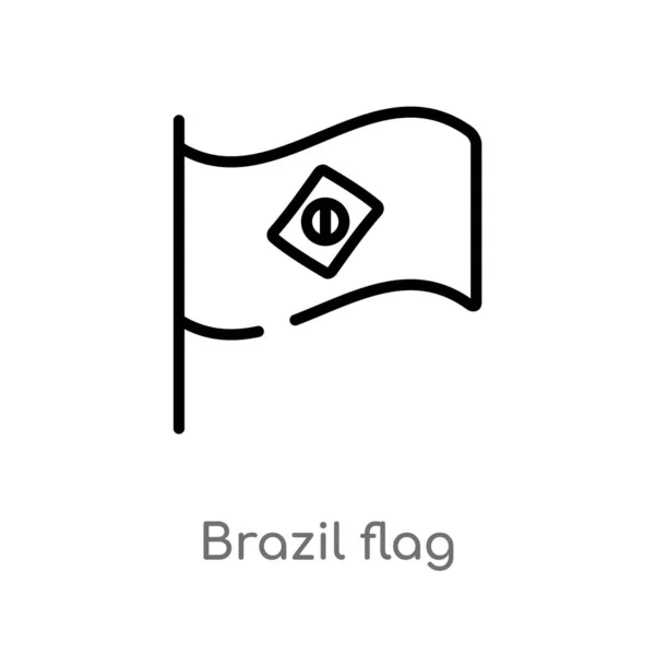 Outline Brazil Flag Vector Icon Isolated Black Simple Line Element — Stock Vector