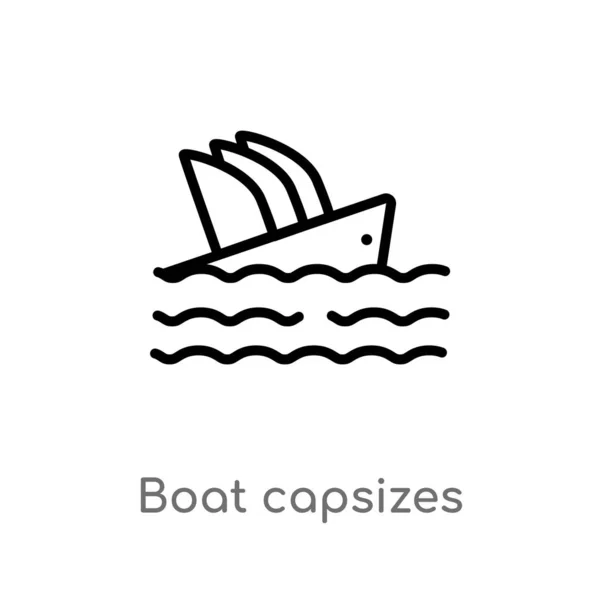 Outline Boat Capsizes Vector Icon Isolated Black Simple Line Element — Stock Vector