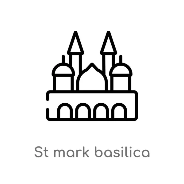 轮廓圣标记大教堂矢量图标 被隔绝的黑简单的线元素例证从纪念碑概念 可编辑的矢量笔画圣标记大教堂图标在白色背景 — 图库矢量图片