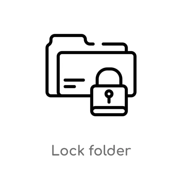 Outline Lock Folder Vector Icon Isolated Black Simple Line Element — Stock Vector