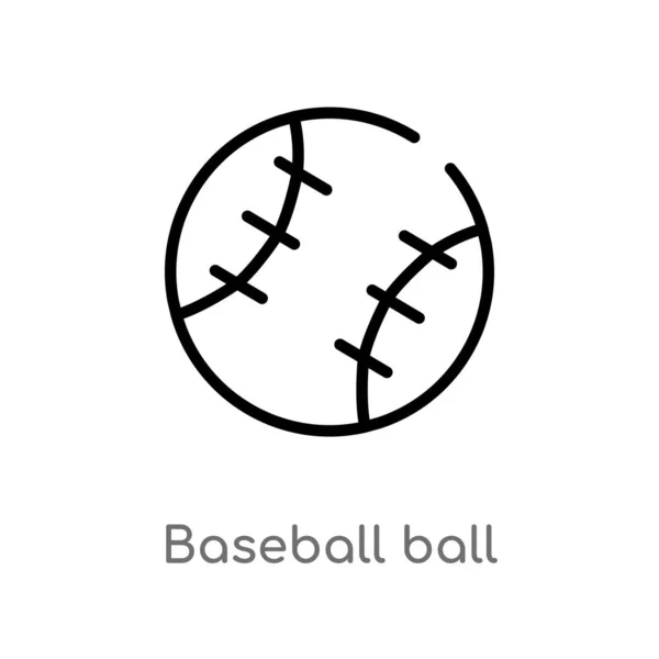 Контур Бейсбольный Мяч Вектор Значок Изолированные Черные Простые Линии Элемента — стоковый вектор