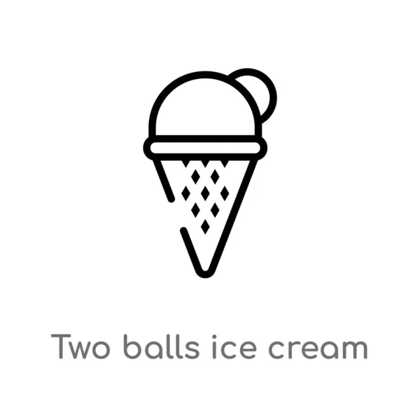 Schets Twee Ballen Ice Cream Cone Vector Pictogram Geïsoleerde Zwarte — Stockvector