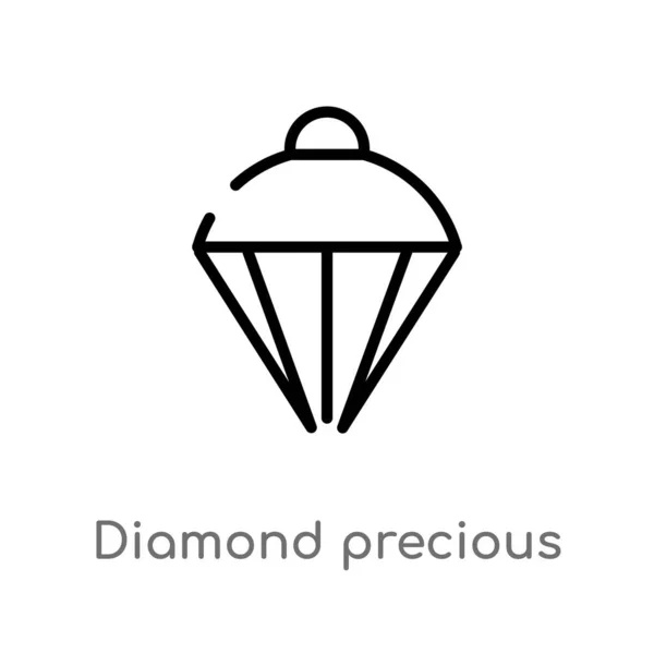 Overzicht Diamant Kostbare Stenen Vector Pictogram Geïsoleerde Zwarte Eenvoudige Lijn — Stockvector