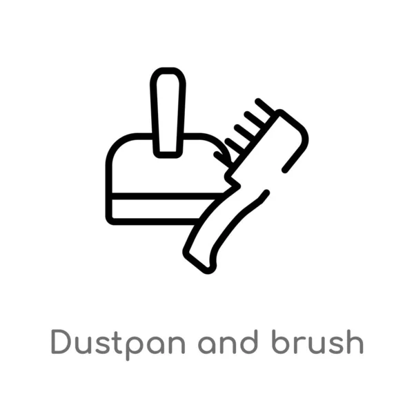 Outline Dustpan Brush Vector Icon Isolated Black Simple Line Element — Stock Vector