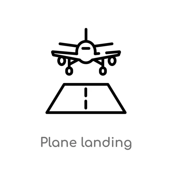 Contorno Plano Aterrizaje Icono Vector Elemento Línea Simple Negro Aislado — Archivo Imágenes Vectoriales