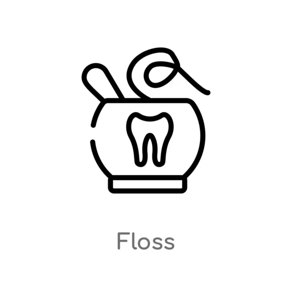 Контур Значок Вектора Зубной Нити Изолированная Черная Простая Линейная Иллюстрация — стоковый вектор
