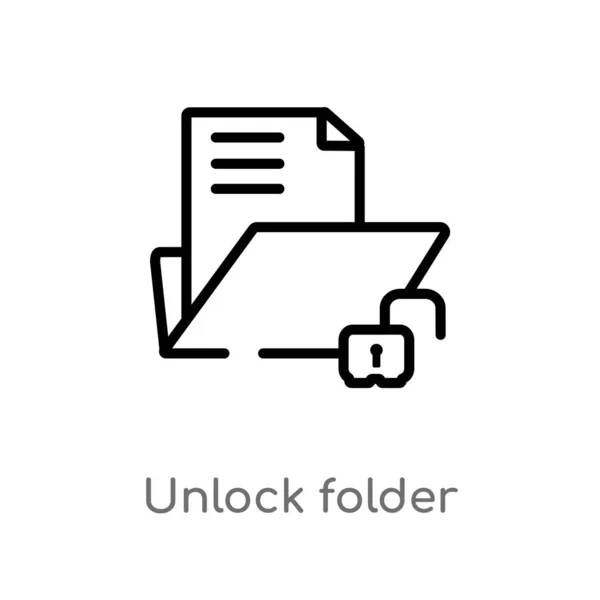 Контур Иконки Вектора Папки Разблокировки Изолированная Черная Простая Иллюстрация Элемента — стоковый вектор