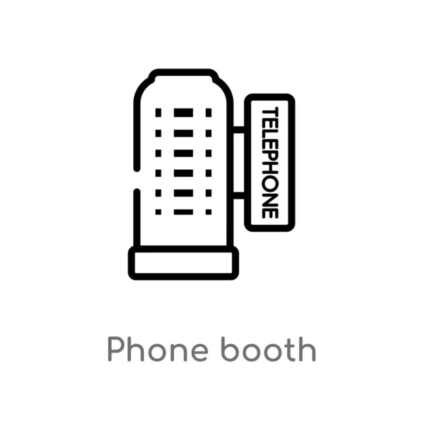 アウトライン電話ブースベクトルアイコン 都市要素の概念から分離された黒の単純な線要素のイラスト 白い背景に編集可能なベクトルストローク電話ブースのアイコン — ストックベクタ