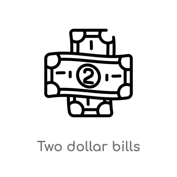 Tracer Icône Vectorielle Billets Deux Dollars Illustration Isolée Élément Ligne — Image vectorielle