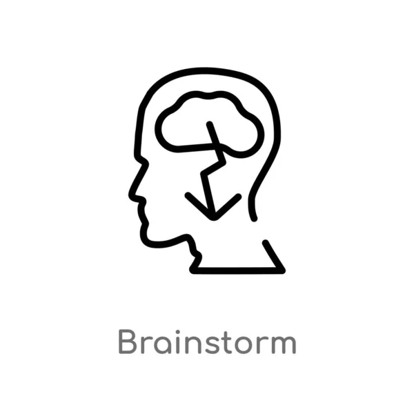 概述头脑风暴矢量图标 从大脑过程概念中分离出黑色简单线元素插图 白色背景上的可编辑矢量描边脑风暴图标 — 图库矢量图片