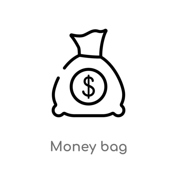 Contorno Dinero Bolsa Vector Icono Elemento Línea Simple Negro Aislado — Vector de stock