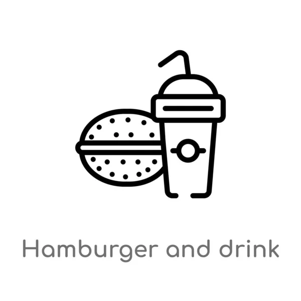 Hamburger Und Drink Vektor Symbol Umreißen Isolierte Schwarze Einfache Linie — Stockvektor