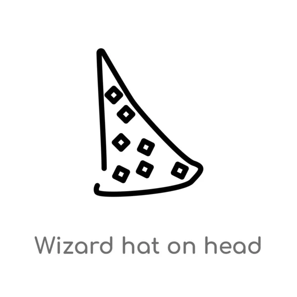 Outline Wizard Hat Head Vector Icon Isolated Black Simple Line — Stock Vector