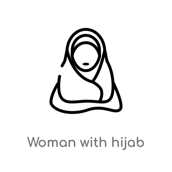 Esboço Mulher Com Hijab Vetor Ícone Isolado Preto Simples Ilustração —  Vetores de Stock