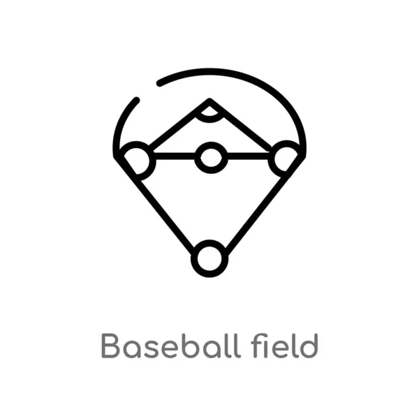 Outline Baseball Field Vector Icon Isolated Black Simple Line Element — Stock Vector