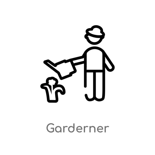 アウトライン Garderner ベクターアイコン 人の概念から孤立した黒シンプルなライン要素のイラスト 白い背景に編集可能なベクトルストローク Garderner アイコン — ストックベクタ