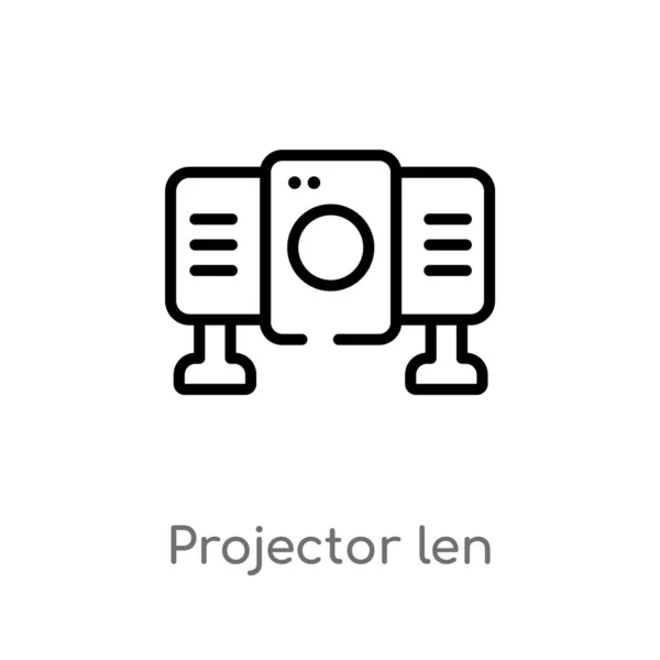 アウトラインプロジェクター Len ベクトルアイコン マルチメディアの概念から孤立した黒のシンプルなライン要素のイラスト 白い背景に編集可能なベクトルストロークプロジェクター Len のアイコン — ストックベクタ