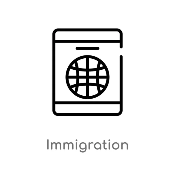概述移民矢量图标 孤立的黑色简单的线元素例证从法律和正义概念 可编辑的矢量行程移民图标在白色背景 — 图库矢量图片